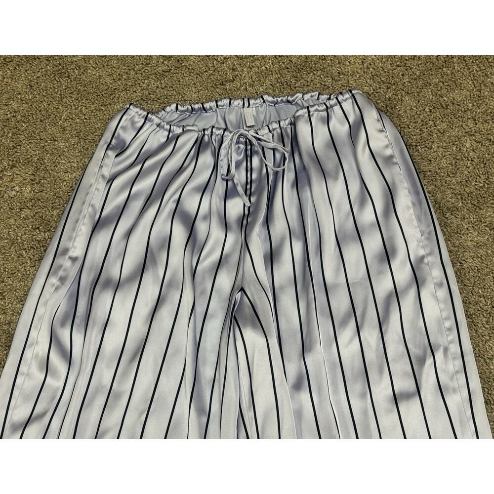 SKIMS Woven Shine Sleep Lace Pants Blue Pinstripe Satin Lounge Pajama Bottoms XS - Picture 4 of 9